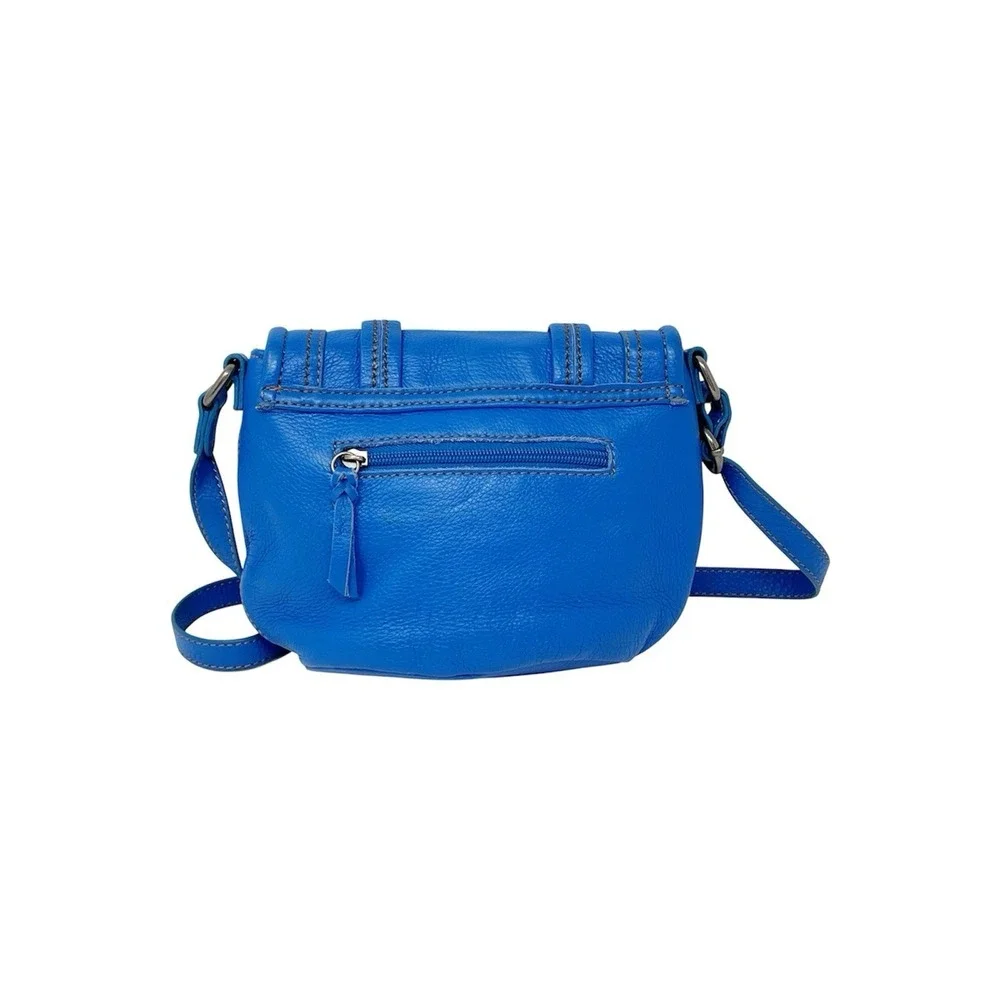 The Sak Blue Pebbled Leather Crossbody Bag Dual Buckle Messenger Purse Small